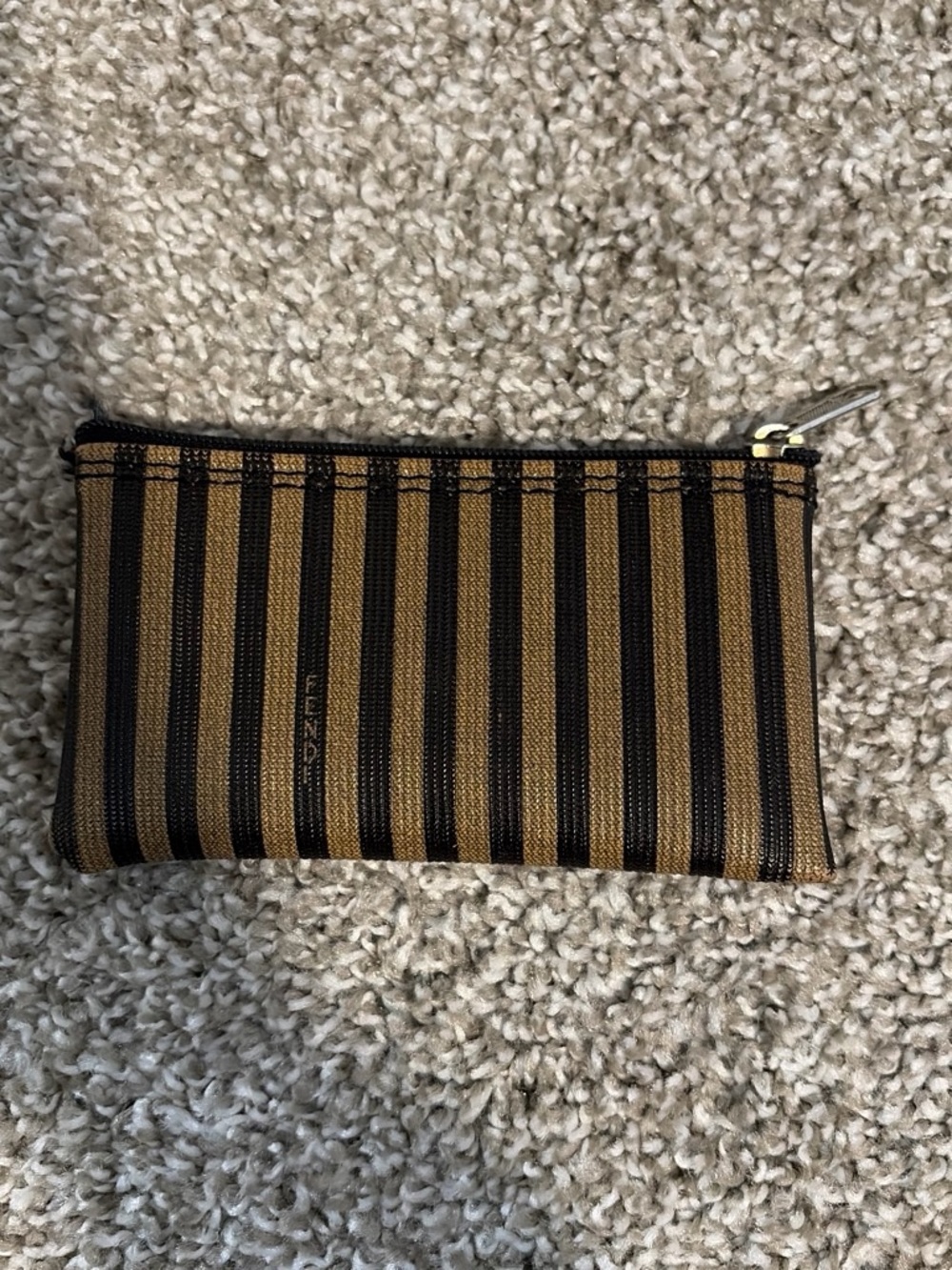 Fendi Brown and Black Striped Zip Pouch